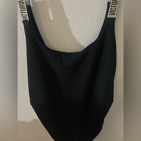 victoria’s secret sports black bodysuit one piece swimsuit ribbed scoop back - Picture 3 of 7